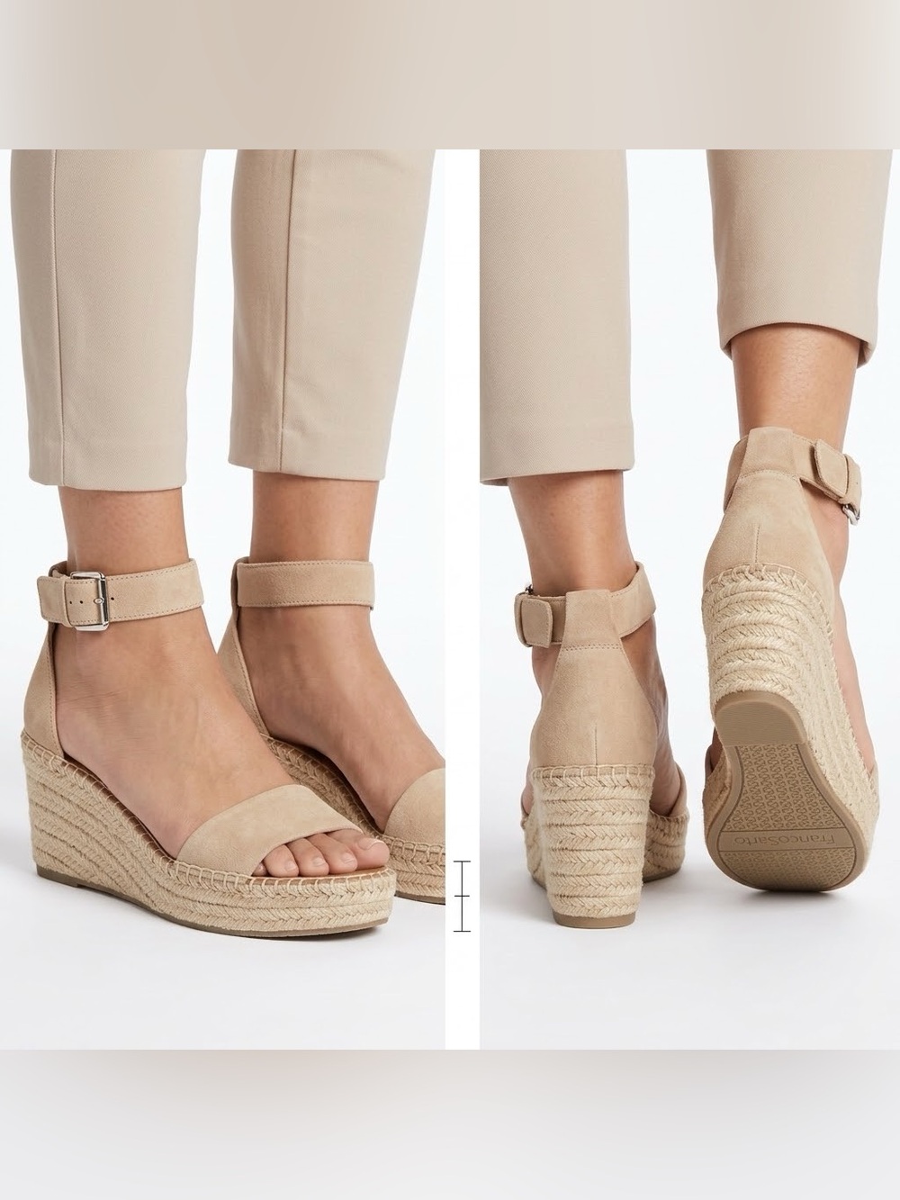NWT Franco Sarto Pela Sandstone Suede Espadrille Wedge Sandals Size 8